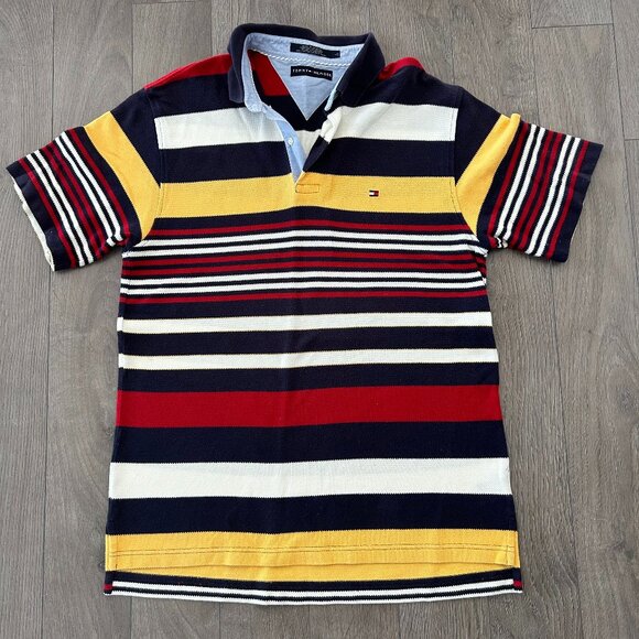 Tommy Hilfiger Men's Polo Shirt - Navy, Yellow, Red Stripes - Picture 1 of 4